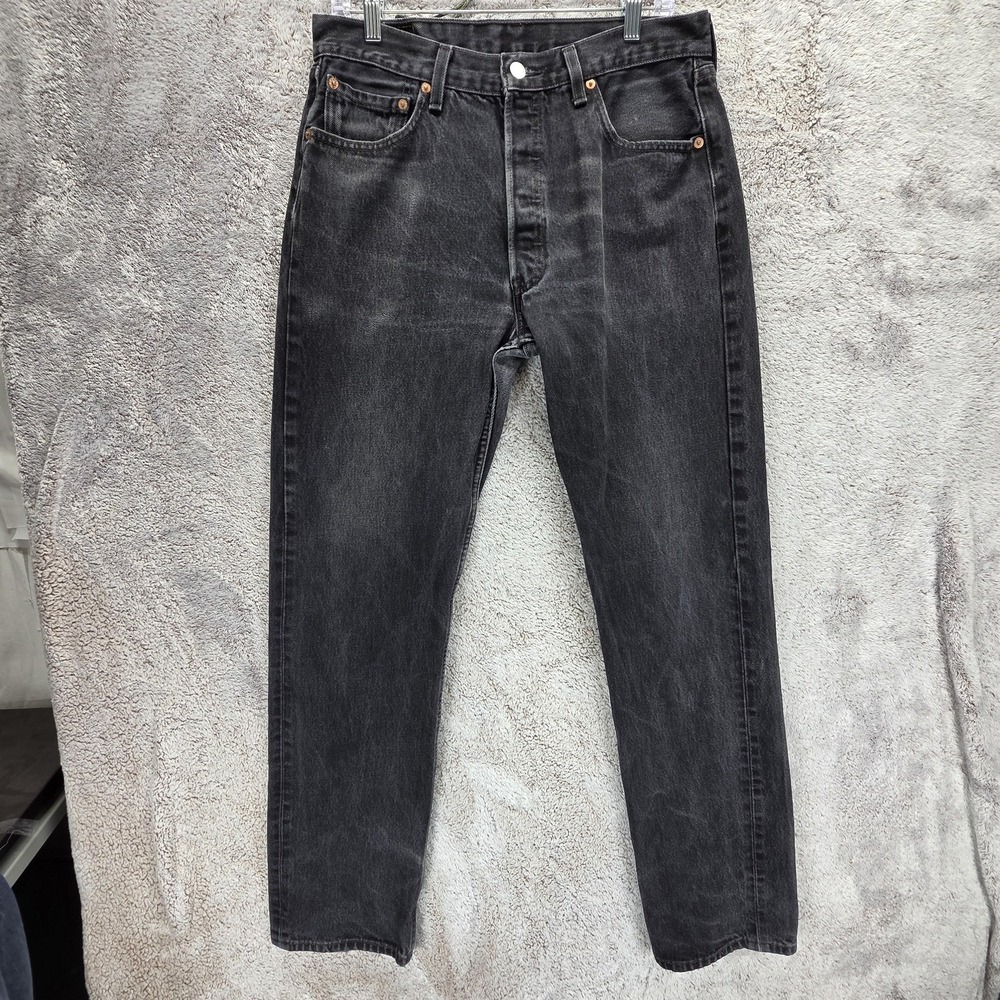 Vintage Levis 501 Jeans Mens Black Made USA 90s Button Fly Straight Fits 31x32